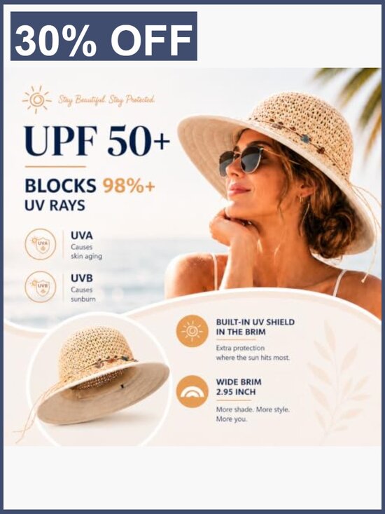 UPF 50+ Ponytail Sun Hat Wide Brim Handwoven Straw Packable Beach main image 4